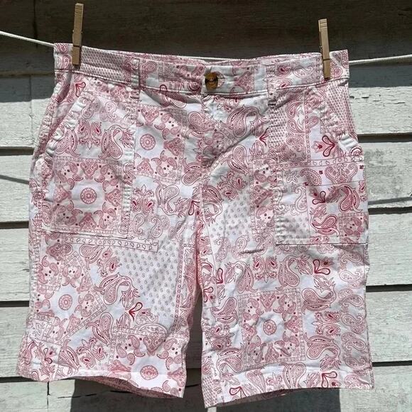 Style & Co Paisley, red and white Bermuda shorts with pockets, summer casual - Picture 1 of 8